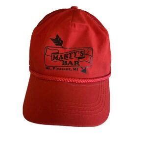 Enza Red Martys Bar Mt Pleasant MI Trucker Hat Snapback Rope Mesh Cap Vintage